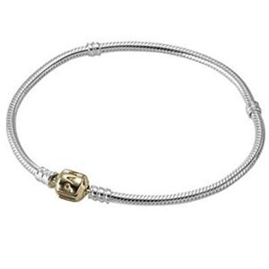 Silver Charm Bracelet With 14K Gold Clasp 7.5"